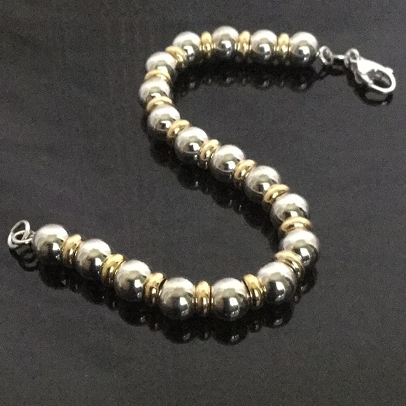 7 1/2”SterlingSilver Beads(7mm) W/24K YelowGld/925 - Picture 3 of 8